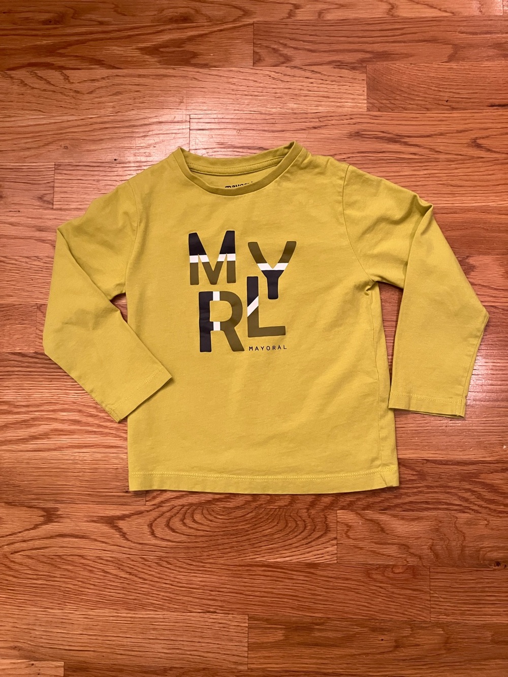 Mayoral Lime Green Long Sleeve Graphic Tee with Navy & White Print